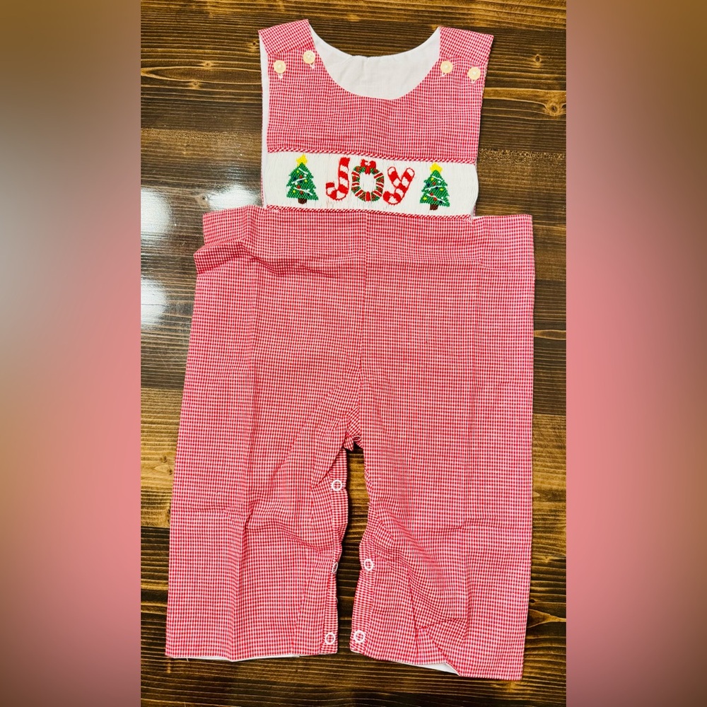Babeeni Smocked Joyful Red Boys‎ Christmas Longall